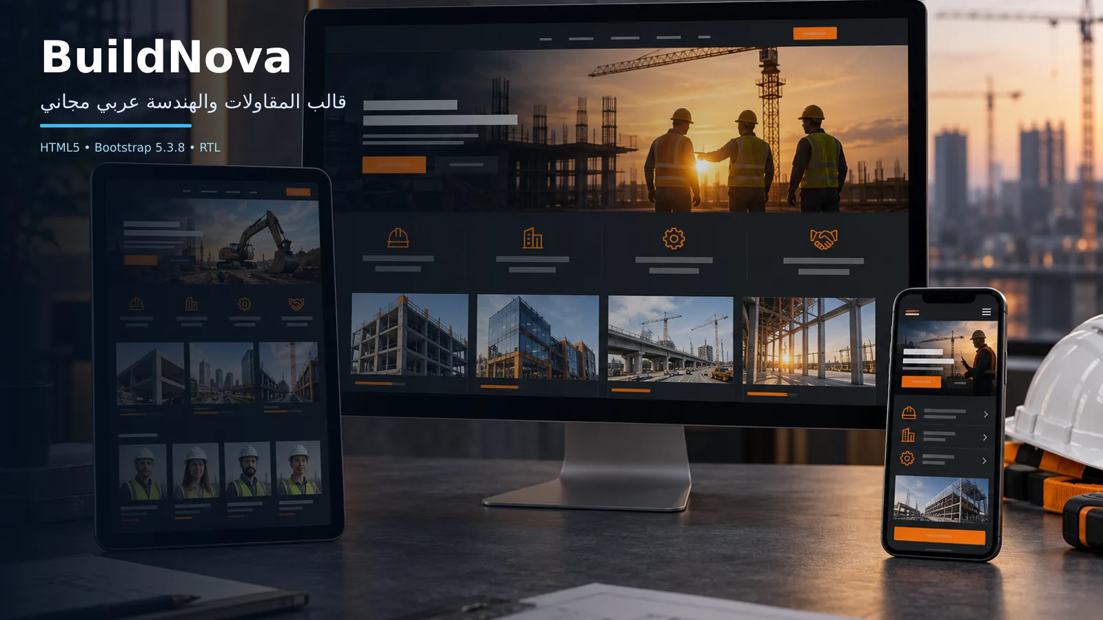 BuildNova – قالب المقاولات والهندسة عربي مجاني Bootstrap 5 بتصميم RTL